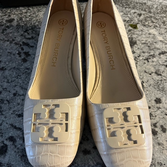 Tory Burch Square Toe Georgia Leather Ballet Flats In Brie Size 9M Women's - Picture 3 of 9